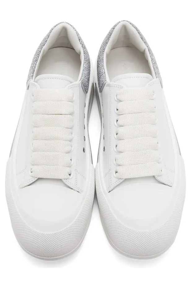 Alexander McQueen White & Silver Deck Lace-Up Plimsoll Sneakers (682410WIB67) (5)