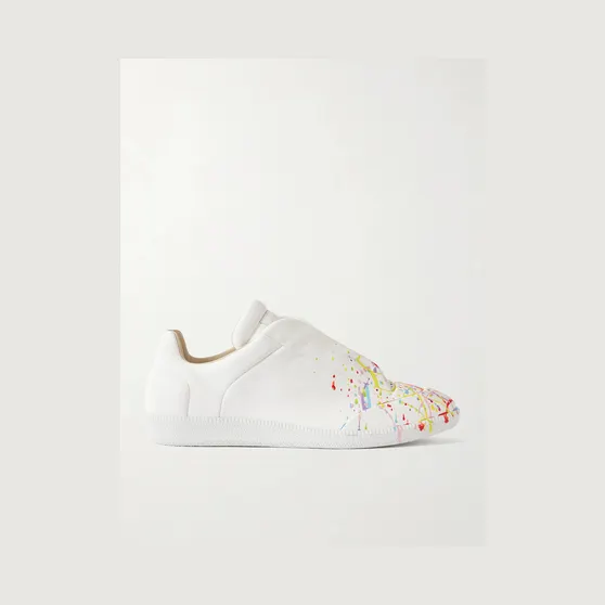 Maison Margiela Future Low Paint-Splattered Leather Sneakers White (S57WS0554)