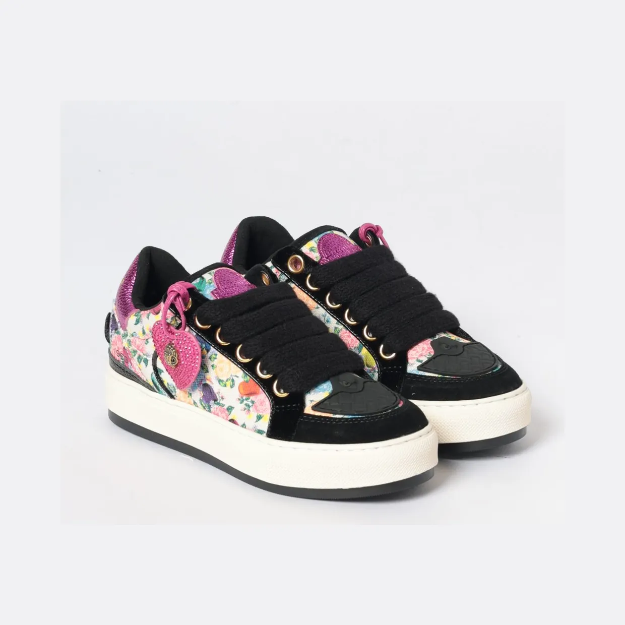 Kurt Geiger Floral Print Canvas and Suede Sneakers Black (9564305339BLACKCOMB)