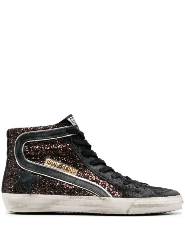 Golden Goose Slide High-Top-Sneakers mit Glitter-Optik – Schwarz (GWF00115F00397781993)