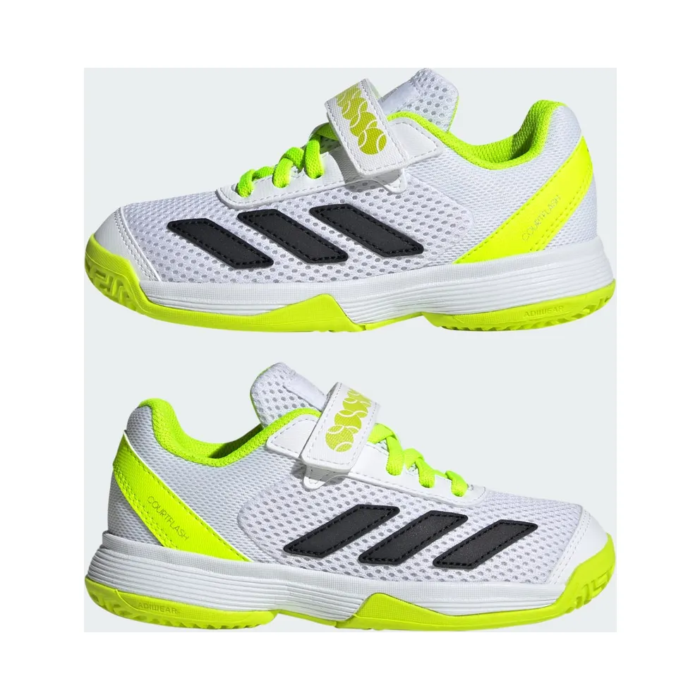 Adidas Courtflash Tennis Shoes with Velcro Kids Cloud White / Core Black / Lucid Lemon (JQ8820)