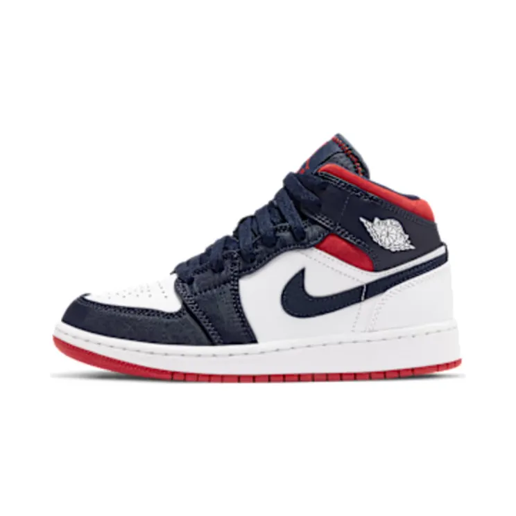 Jordan 1 Mid SE USA (GS) “White / Midnight Navy / Metallic Gold / University Red” (BQ6931-104)