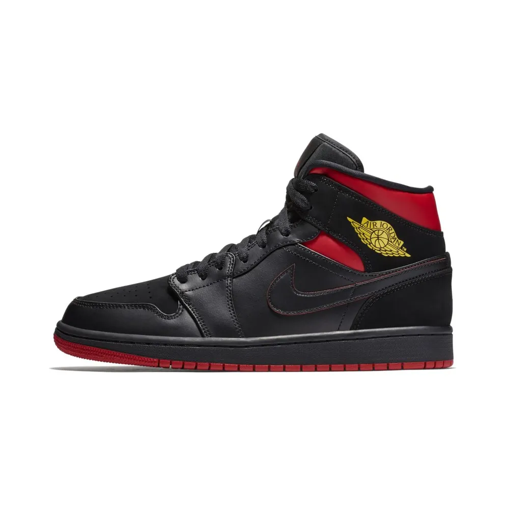 Jordan 1 Mid Last Shot Black/Tour Yellow-Gym Red (554724-076)