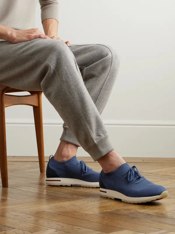 Loro Piana 360 Flexy Leather-Trimmed Knitted Wish® Wool Sneakers Blue (FAO0300) (2)