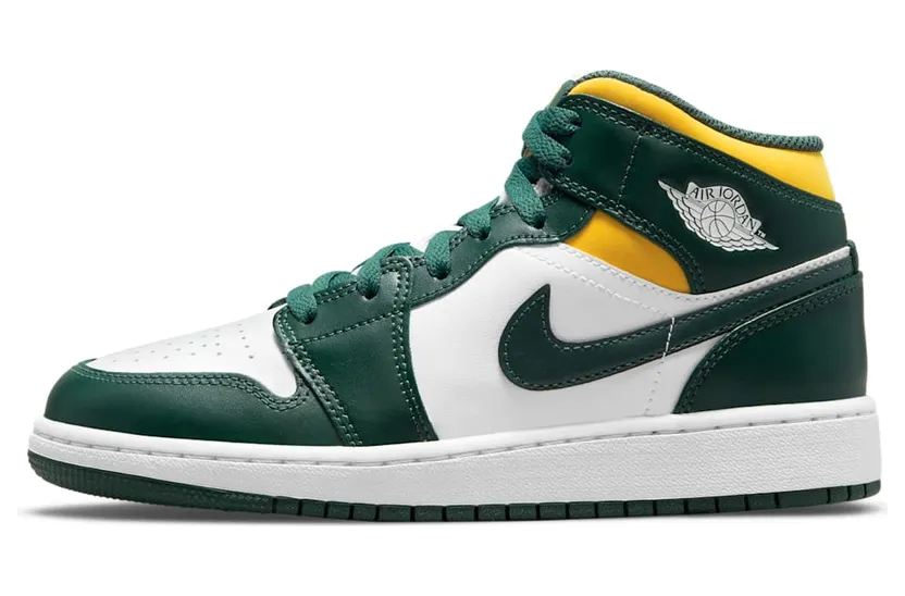 Jordan 1 Mid Sonics (2021) (GS) – “Noble Green / Pollen-white” (554725-371)