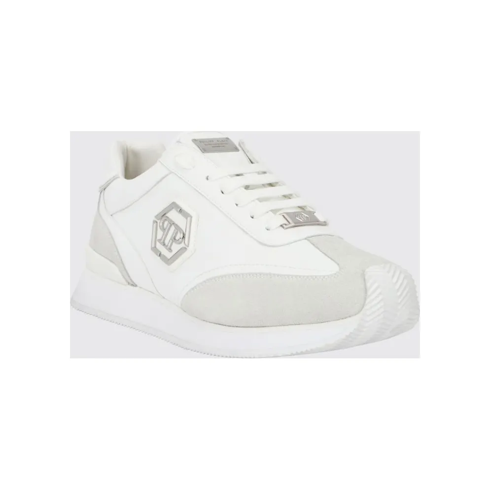 Philipp plein Leather and Suede Low-Top Sneakers with Hexagon Logo and Monogram White (UAFSUSC1074PLE005N01)