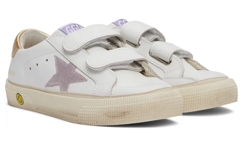 Golden Goose Kids White & Pink Check Star May School Sneakers (GYF00198.F001995.10761) (4)