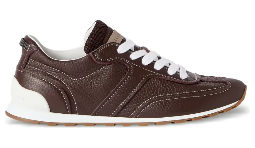Brunello Cucinelli Runner aus weichem Leder mit glänzenden Schlaufen “Brown” (MZDKG3324C4181)