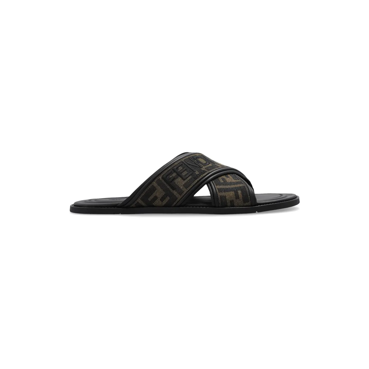 Fendi FF Motif Fabric Slide Embroidered Logo Tobacco (7X1548 AJZE F0R7R)
