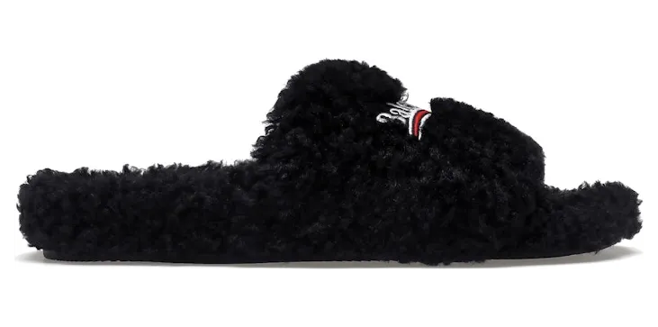 Balenciaga Furry Slide Black White (W) (654261W2DO11096)