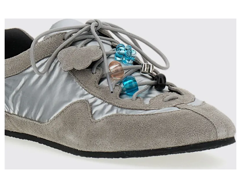 Cecilie Bahnsen Blaise Suede And Nylon Sneakers With Beads Silver (25FTW30003LIGHTGREYSILVER) (3)