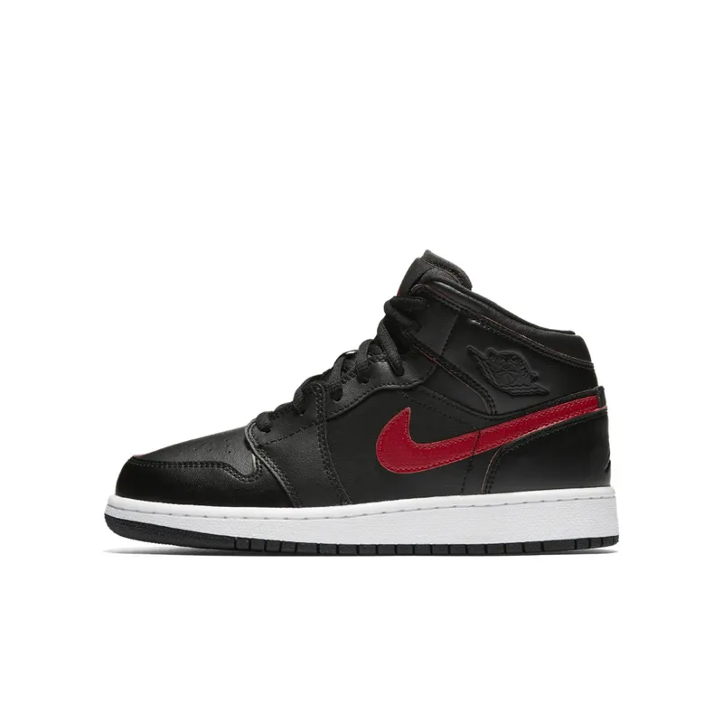 Jordan 1 Retro Mid Black Gym Red (GS) Black/Gym Red-Gym Red-White (554725-009)
