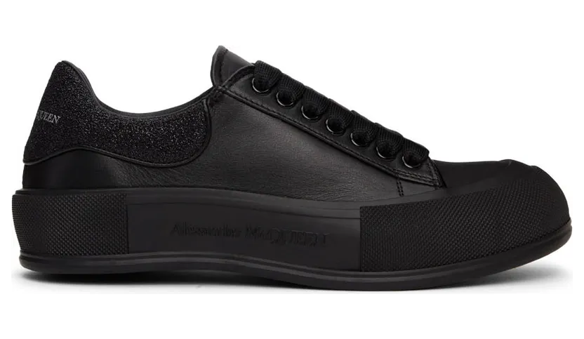 Alexander McQueen Black Glitter Deck Plimsoll Sneakers (682410WIB66)