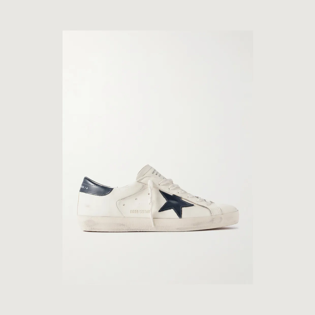 Golden Goose Super-Star Distressed Glossed-Trimmed Leather Sneakers Beige (GMF00101.F004164)