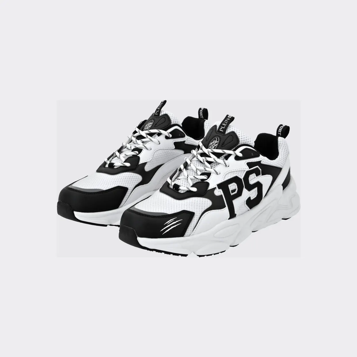 Plein Sport Low-Top Sneakers in Leather and Mesh with Contrast Monogram White 2 (SADSUSC0611STE003N0127)