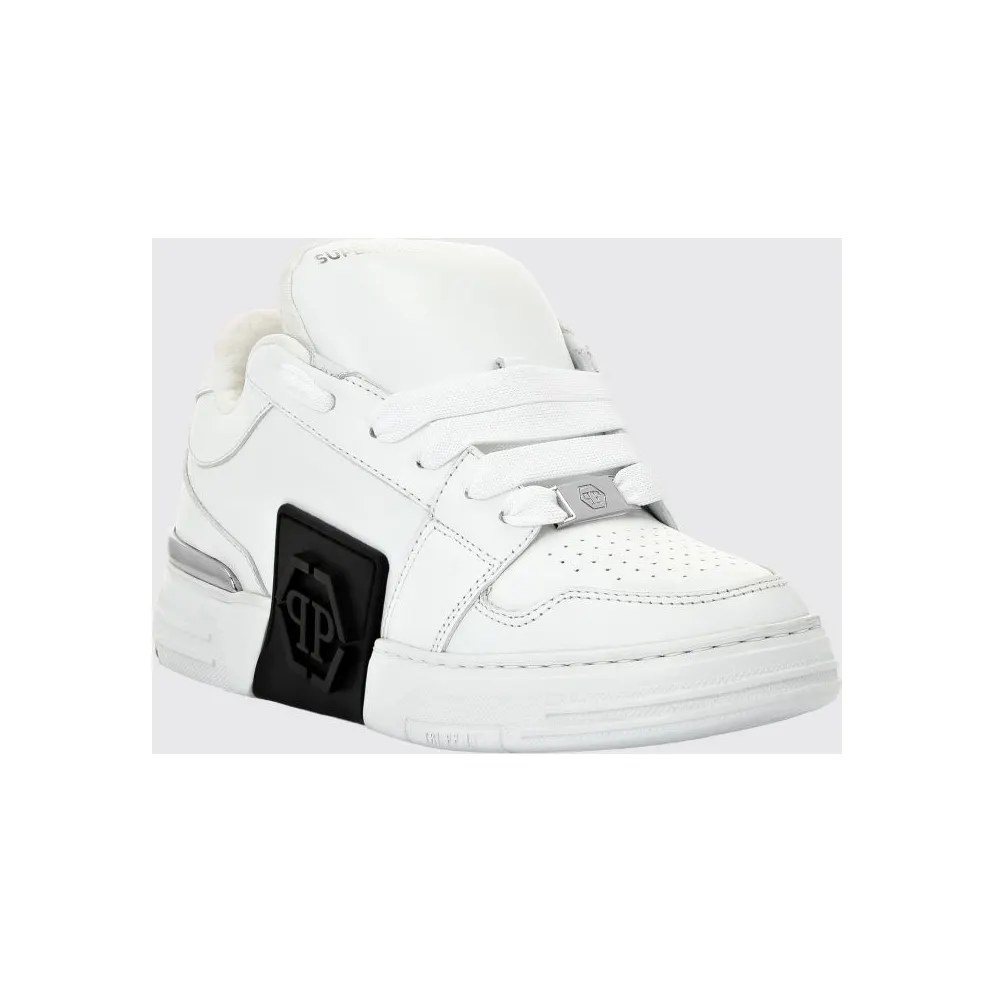 Philipp plein Super Street Leather Sneakers with Rubber Hexagon Logo White (SACSUSC0459PLE025N01)