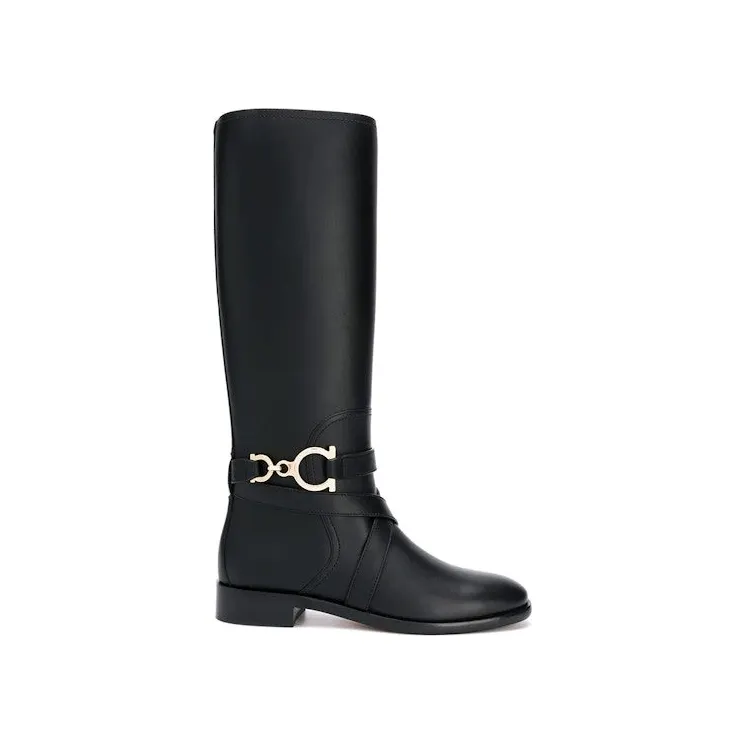 Ferragamo Gancini Horse-Bit Knee-High Boots Black (01Q711726392)