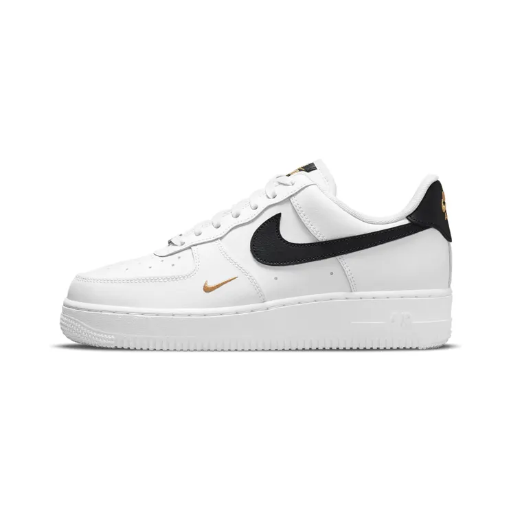Nike Air Force 1 ’07 Essential Gold Mini Swoosh “White / Black” (CZ0270-102)