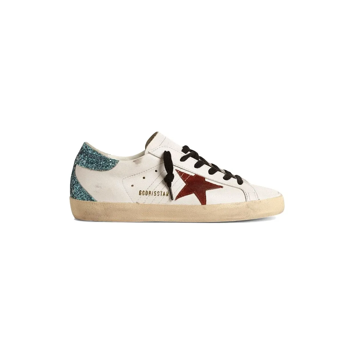 Golden Goose Super-Star White Burgundy Light Blue Glitter Heel (GWF00102.F004677.82320)
