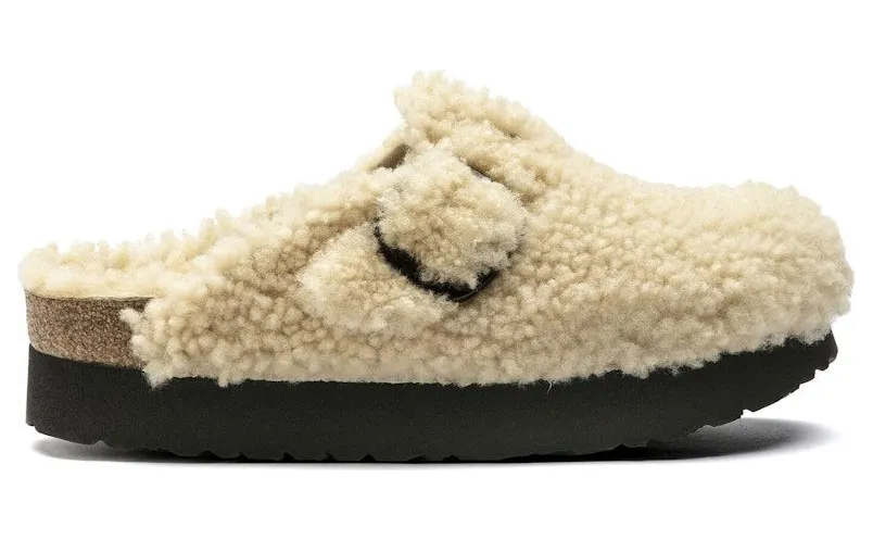 Birkenstock Boston Big Buckle Platform Shearling Teddy Eggshell (1017677)