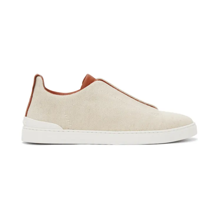 Ermenegildo Zegna Beige Canvas Triple Stitch Sneakers (LHBAS-A4841X)