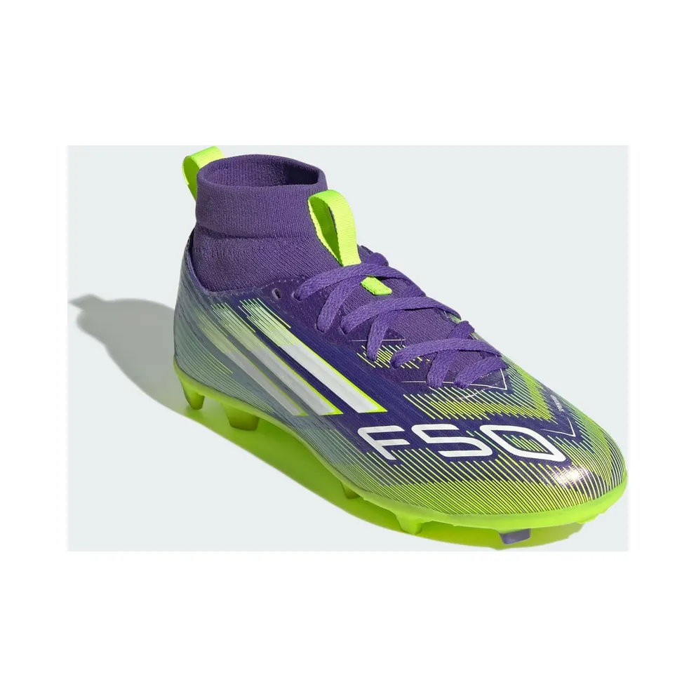 adidas F50 League Mid Firm/multi-ground Boots Kids “Purple Rush / Cloud White / Lucid Lemon” (JI3547)