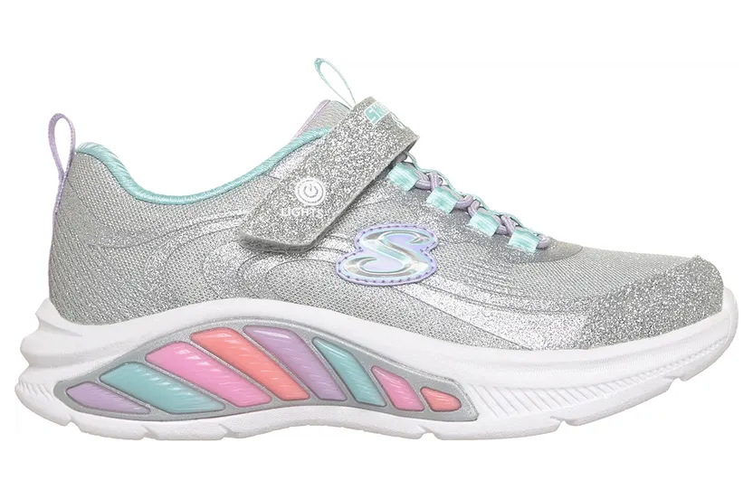 Skechers S-Lights: Rainbow Cruisers “Glitzy Glow Sneaker Silver / Blue” (303726CSLBL)