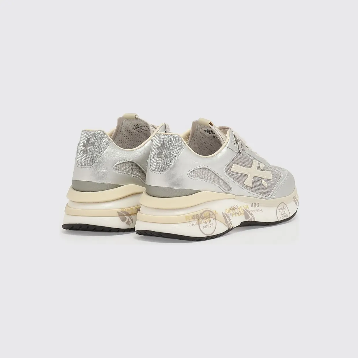Premiata Moerund Laminated Leather and Mesh Sneakers Silver (MOERUND8084) (2)