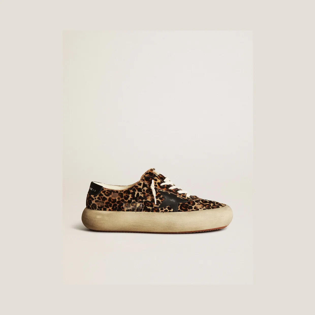 Golden Goose Space-Star In Leopard Print Pony Skin With Black Star And Heel (GMF00378.F003305.81472)