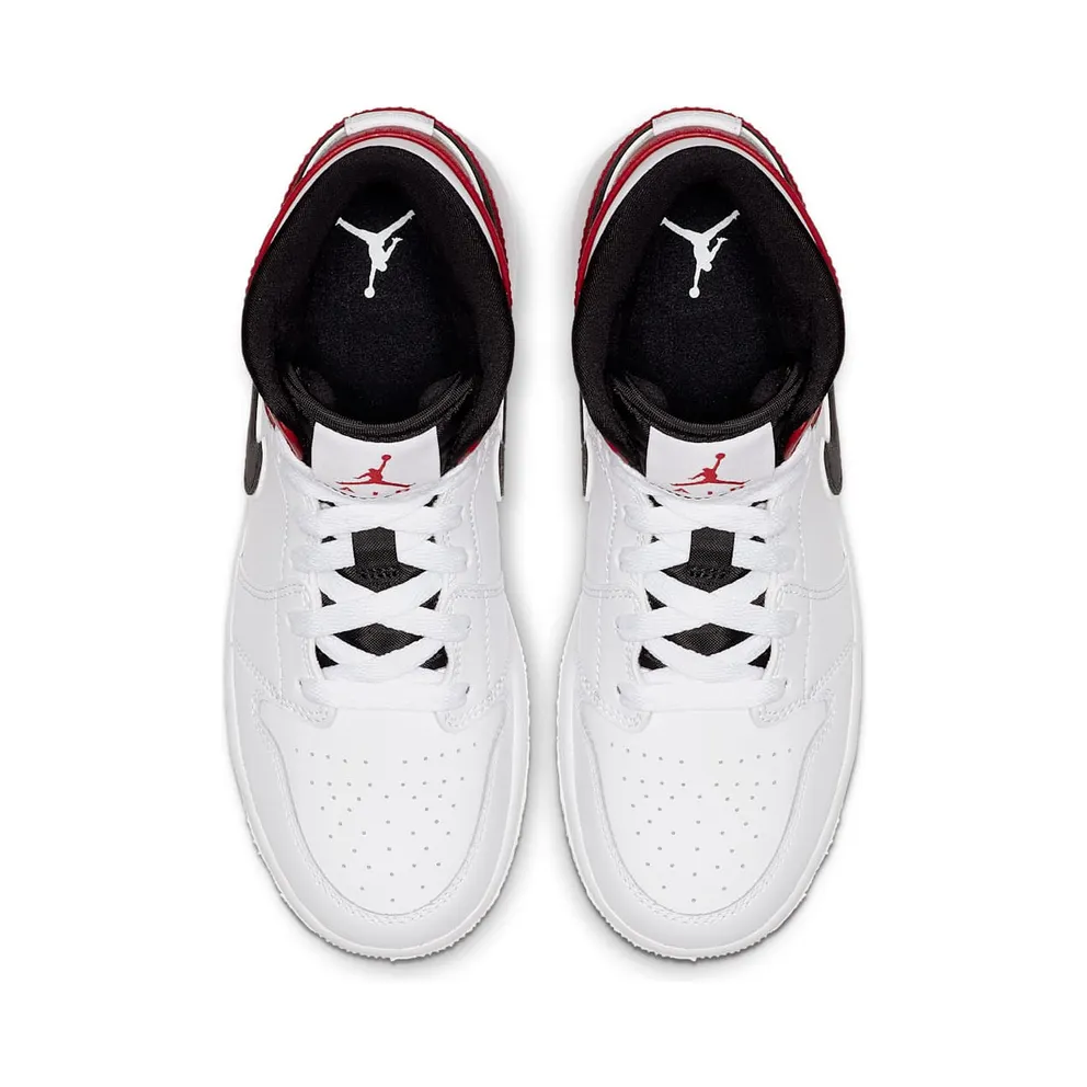Jordan 1 Mid White Black Gym Red (GS) White/Black-Gym Red (554725-116)