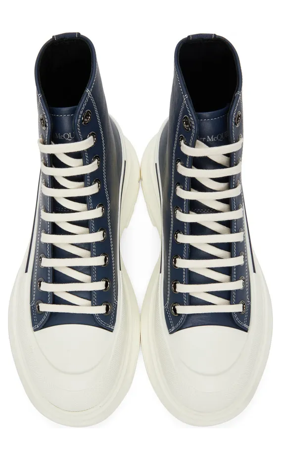 Alexander McQueen Navy Leather Tread Slick High Sneakers (627206WIAM2) (5)