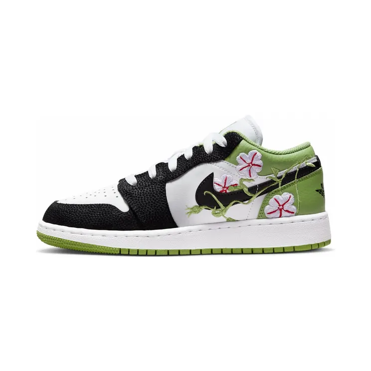Air Jordan 1 Low SE GS Floral “White / Altitude Green / Lavender Mist / Black” (DQ8389-100)