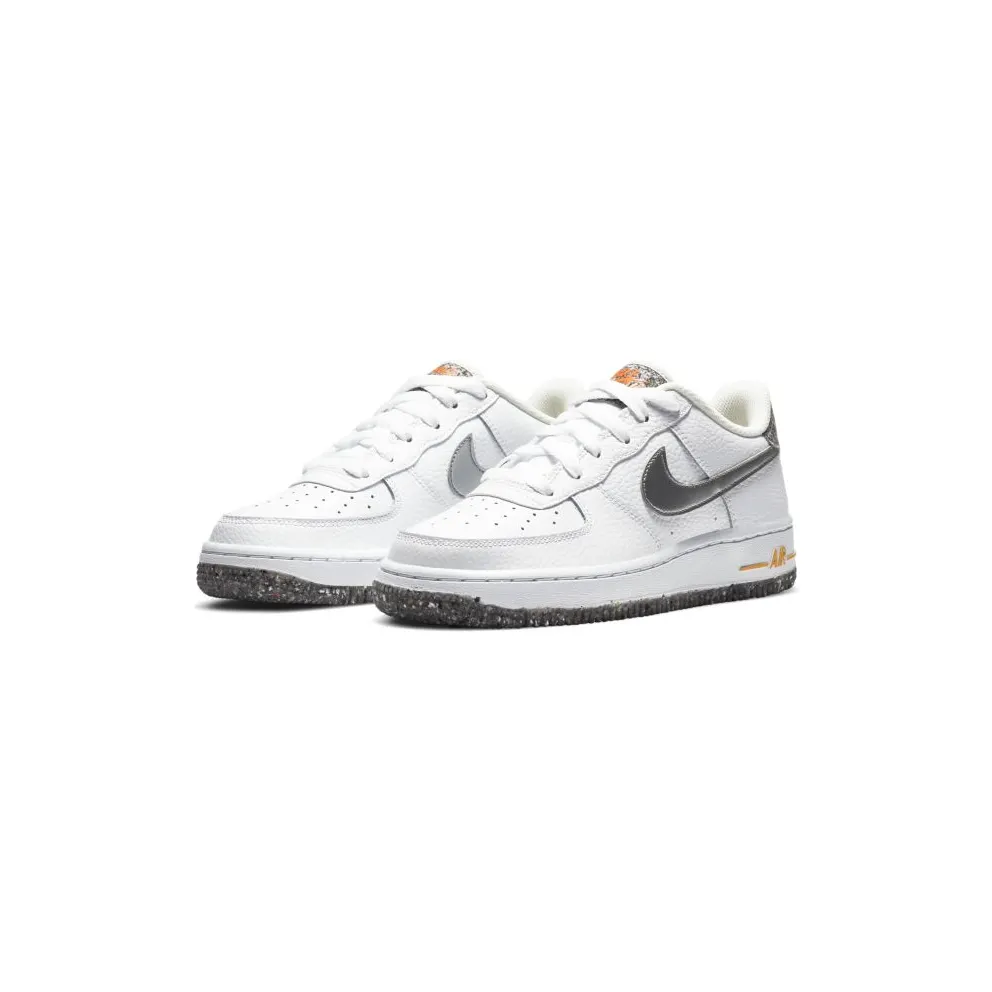 Nike Air Force 1 Crater Grind (GS) White/Metallic Silver-Light Smoke Grey-Laser Orange (DB1558-100)