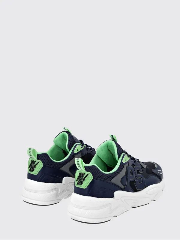 Plein Sport Low-Top Sneakers in Leather and Mesh with Contrast Monogram Blue (SADSUSC0611STE003N7214) (2)