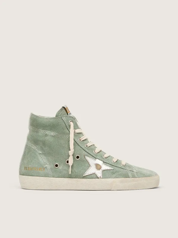 Golden Goose Francy In Green Suede With Silver Metallic Leather Star (GWF00113.F002454.35769)
