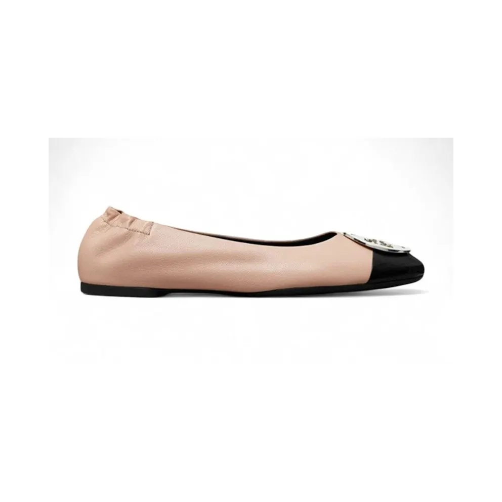 Tory Burch Claire Cap Toe Ballet Rose Silk Perfect Black (158957-650)