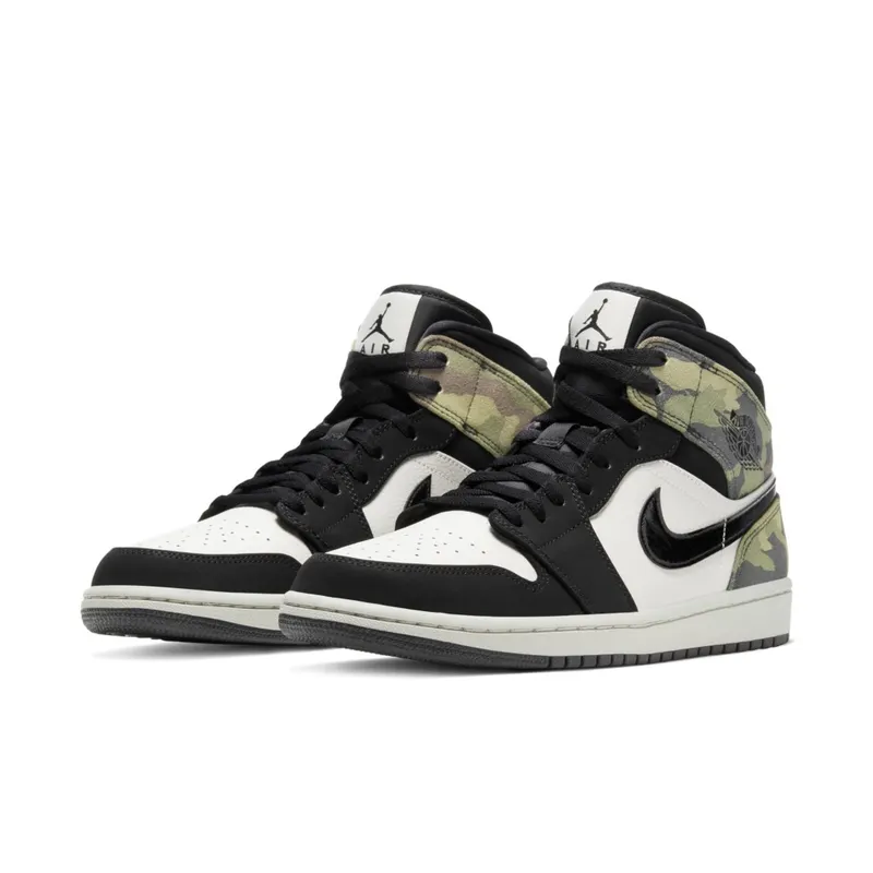 Jordan 1 Mid Camo (2020) Light Bone/Black (CW5490-001)