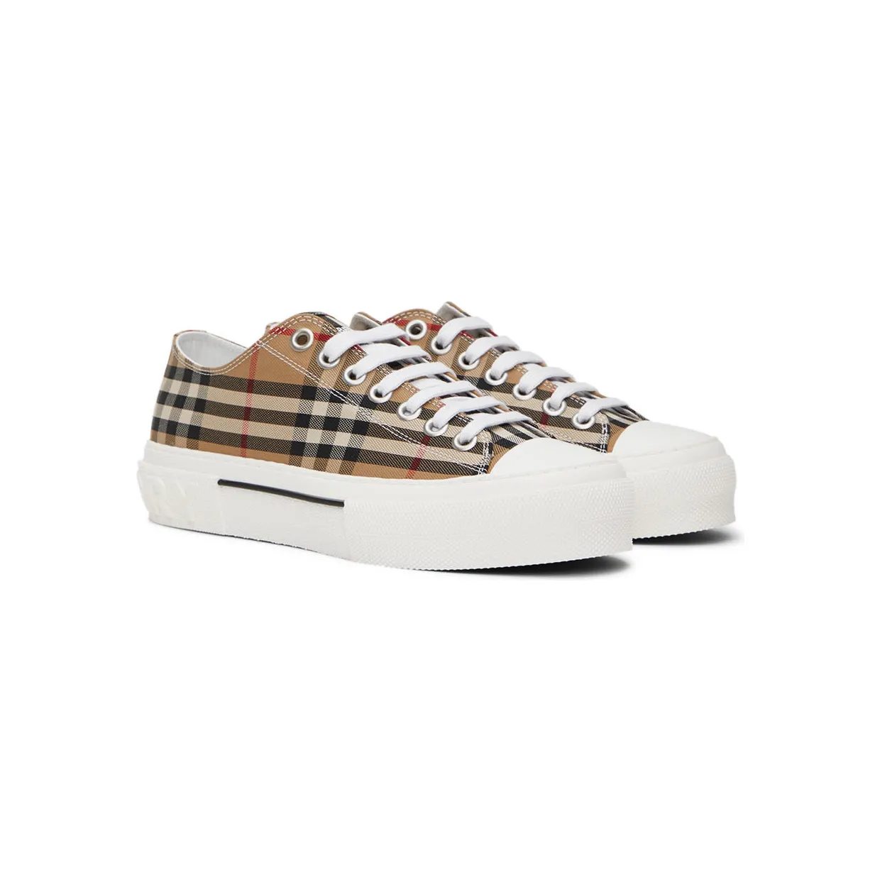 Burberry Beige Cotton Check Sneakers (8049745) (4)
