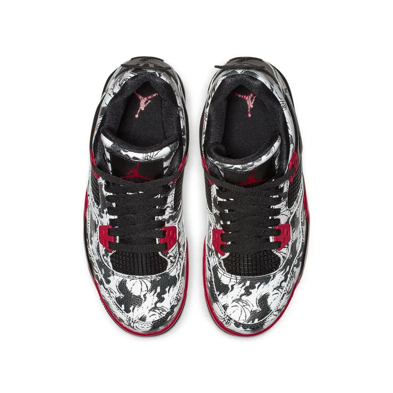 Jordan 4 Retro Tattoo 2018 (GS) Black/Fire Red-Black-White (BV7451-006)