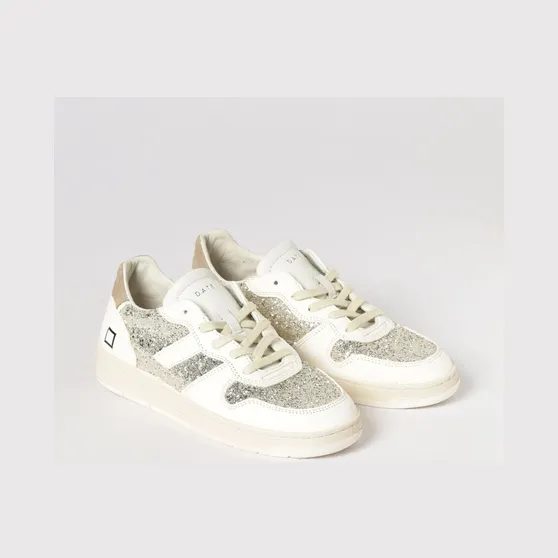 D.A.T.E D. A.T. E. Court 2.0 Sneakers in Leather and Glitter Platinum (W441C2GLPL)