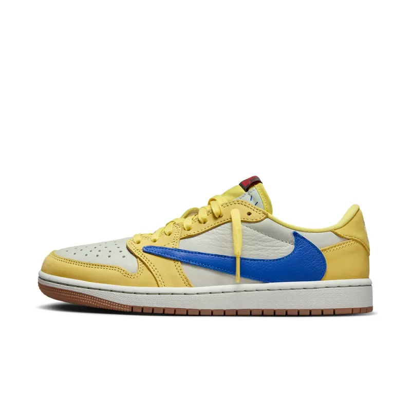 Jordan x Travis Scott Air Jordan 1 Low “Canary/Racer Blue/Light Silver/Gum Medium Brown” (DZ4137-700)