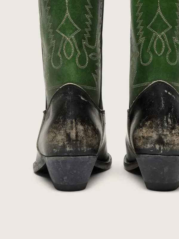 Golden Goose High Wish Star Boots In Black Leather With Green Leather Leg And White Embroidery (GWF01053.F008200.35684) (5)