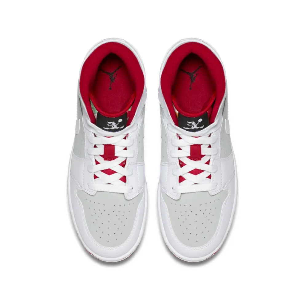 Jordan 1 Retro Mid Hare 2015 (GS) White/True Red-Light Silver-Black (719554-123)