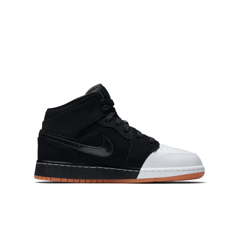 Jordan 1 Mid Black White Gold (GS) Black/Metallic Gold-White (555112-021)