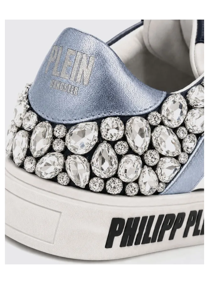Philipp plein Skull Print Leather Low-Top Sneakers with Crystals Blue (AAFSWSC2808PLE005N0714) (3)