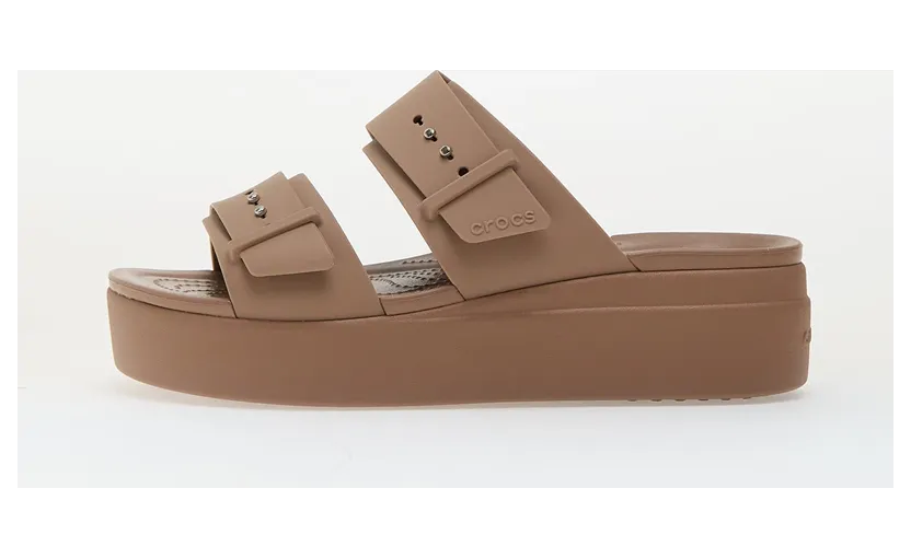 Crocs Brooklyn Buckle Low Wedge Sandal Latte