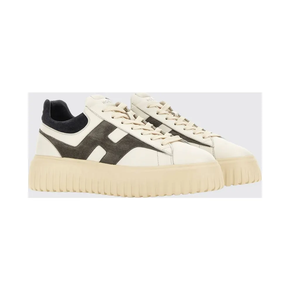Hogan H-Stripes Leather and Suede Trainers with H Logo and Platform Sole White (HXM6450FE91N1M760Z)
