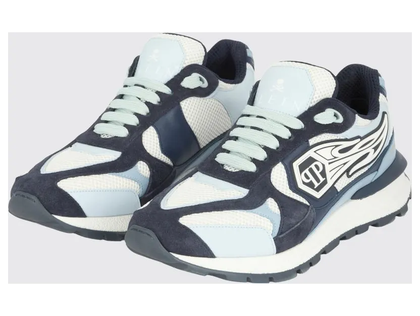 Philipp plein Leather and Mesh Sneakers Turquoise (SAFSMSC4074PLE022N07)