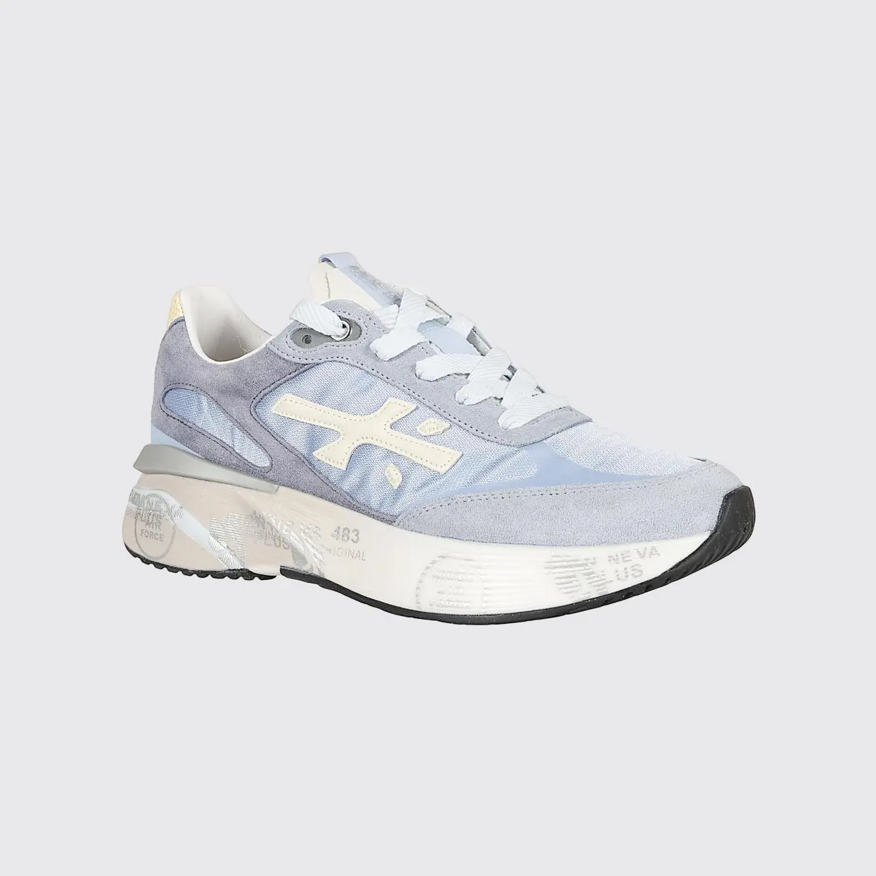 Premiata Moerund Laminated Leather and Mesh Sneakers Sky Blue (MOERUND8082)