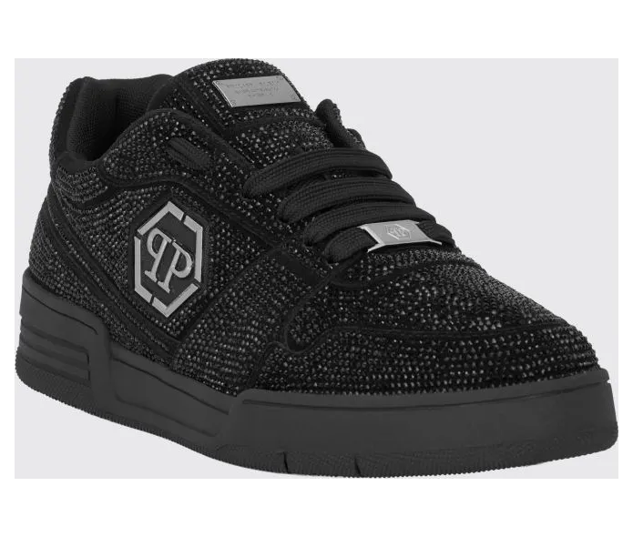 Philipp plein P-Force Leather Sneakers with Monogram and Crystals Black (UAFSUSC1089PLE010N02)